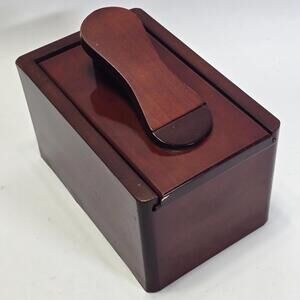 Vintage Wooden Shoe Shine Box w/ Footrest – Mahogany Finish Polish Storage Case.